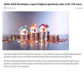 Kolte-Patil Developers Report Highest Quarterly Sales At Rs 716 Crore - Life Republic