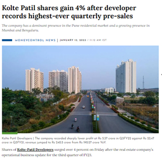 Kolte Patil Shares Gain 4% After Developer Records Highest-Ever Quarterly Pre-Sales - Life Republic