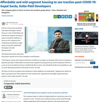 Affordable And Mid-Segment Housing To See Traction Post-COVID-19: Gopal Sarda, Kolte-Patil Developers - Life Republic