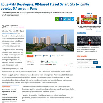 Kolte-Patil Developers, UK-Based Planet Smart City To Jointly Develop 5.4 Acres In Pune - Life Republic