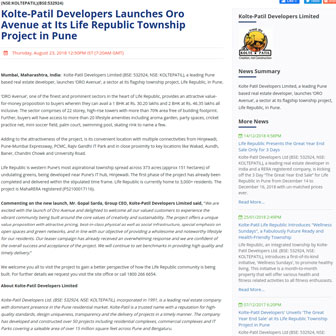 Kolte-Patil Developers Launches Oro Avenue At Its Life Republic Township Project In Pune - Life Republic
